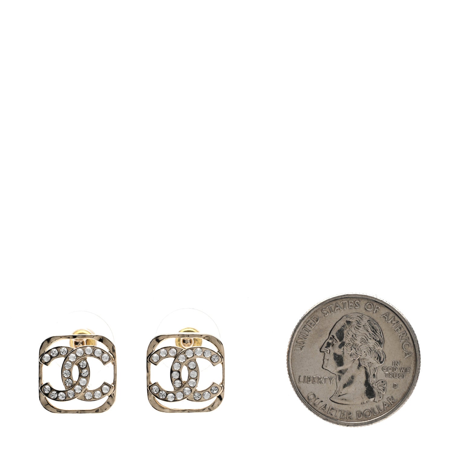 Chanel Crystal Square CC Earrings Gold 2 of 5