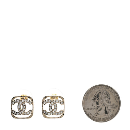 Chanel Crystal Square CC Earrings Gold 2 of 5