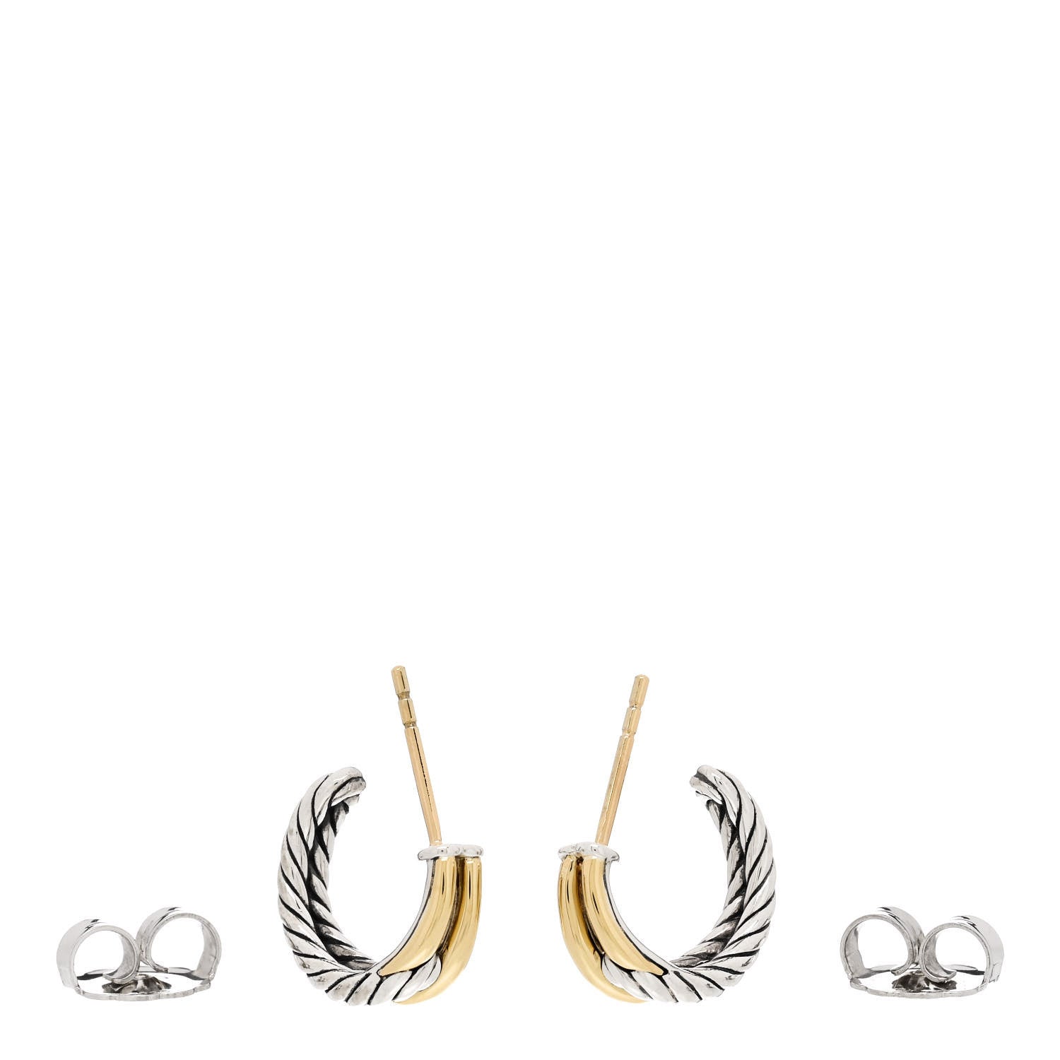 David Yurman Sterling Silver 18K Yellow Gold 15mm Labyrinth Hoop Earrings 3 of 5