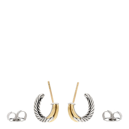 David Yurman Sterling Silver 18K Yellow Gold 15mm Labyrinth Hoop Earrings 3 of 5