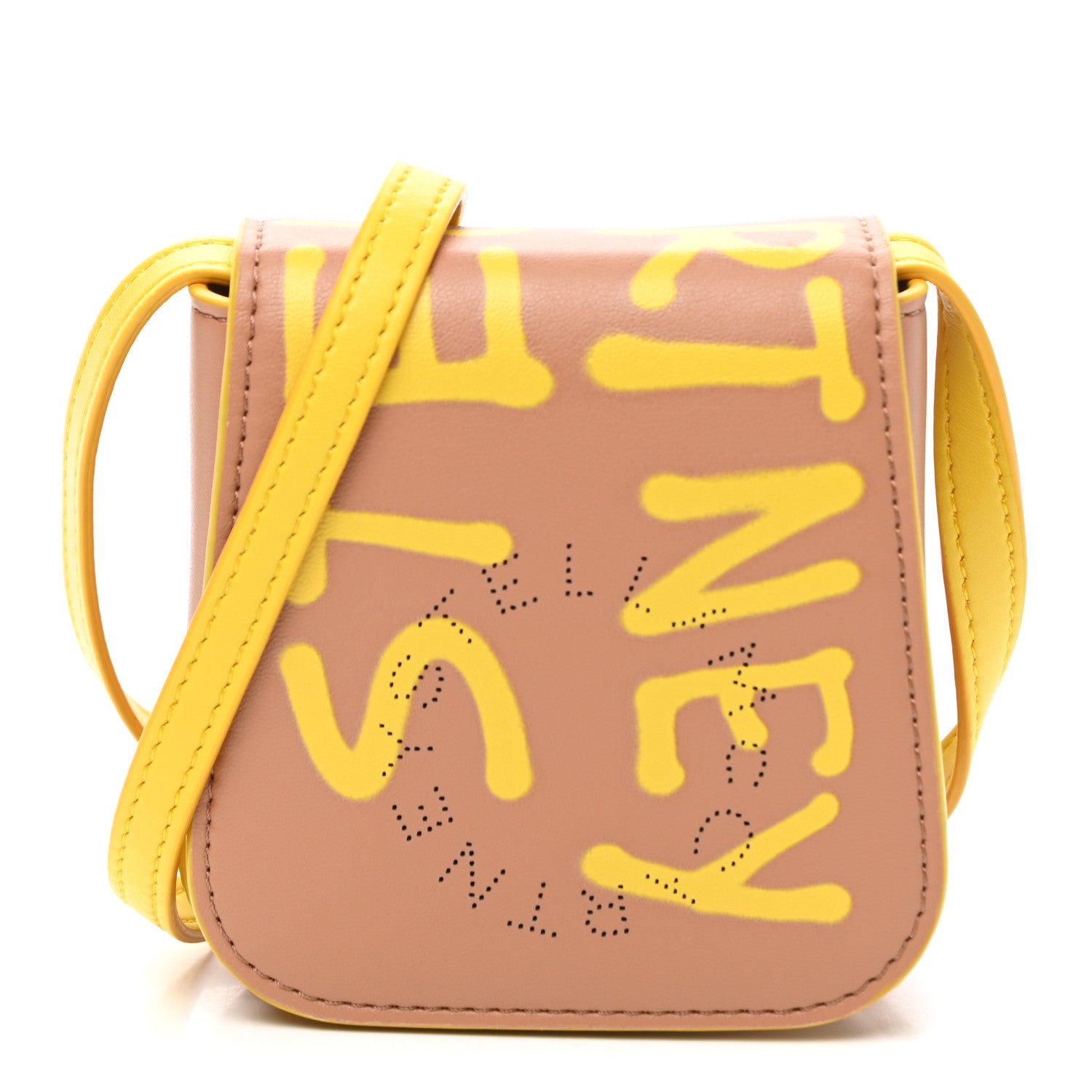 Stella McCartney Eco Alter Nappa Perforated Graffiti Logo Micro Coin Purse Yellow 1 of 9