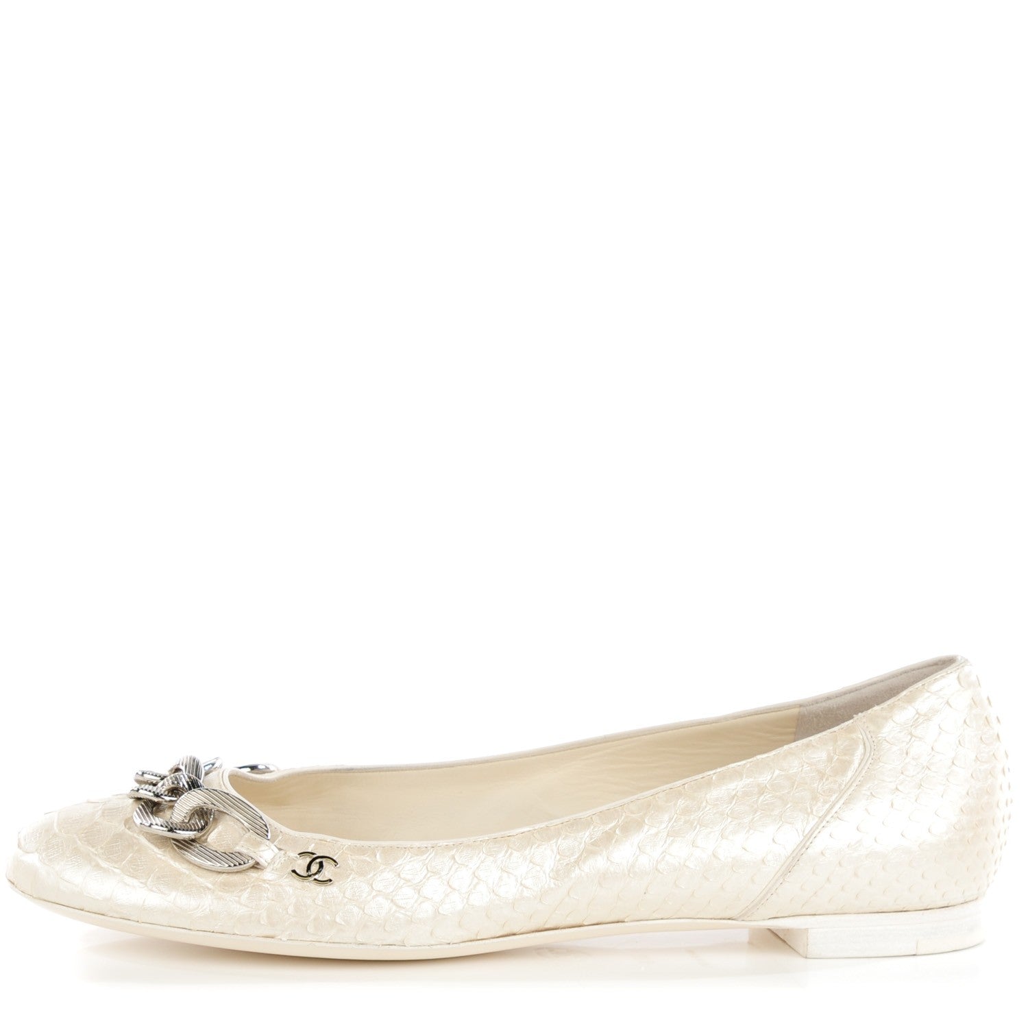 Chanel Python CC Ballerina Flats 38.5 Ivory 1 of 9