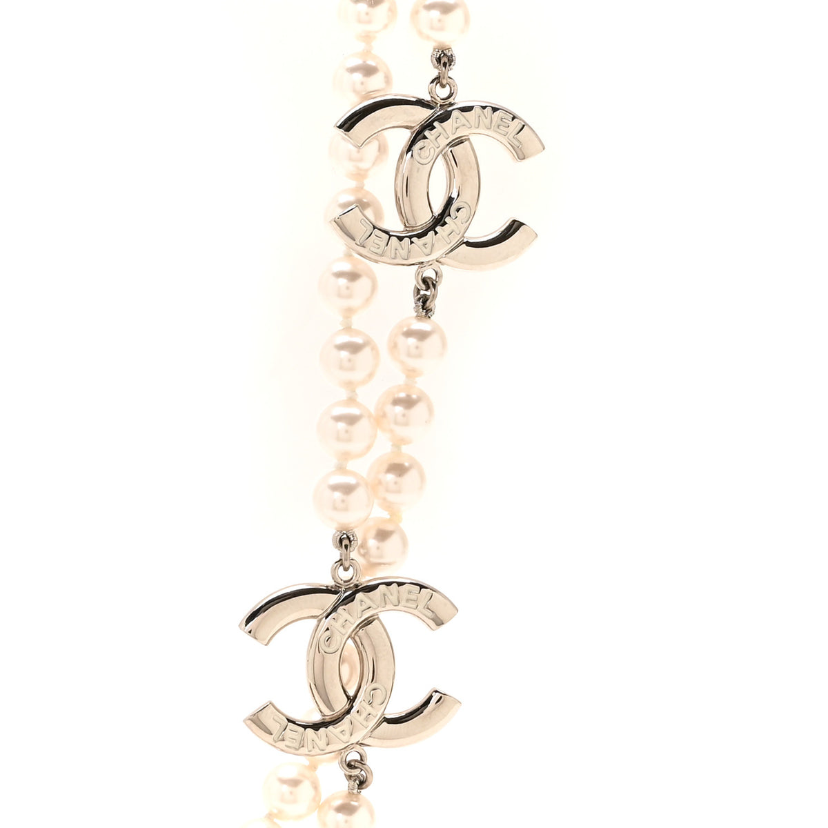 Chanel Pearl Resin CC Long Necklace Pearly White Silver 3 of 5