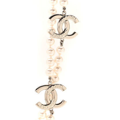 Chanel Pearl Resin CC Long Necklace Pearly White Silver 3 of 5