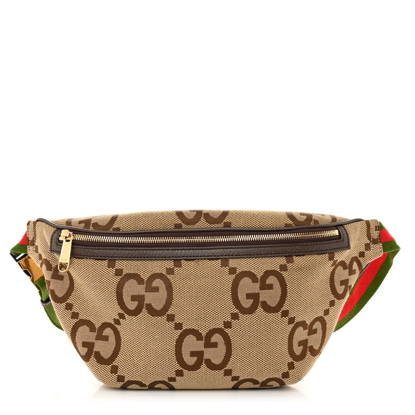 Monogram Jumbo GG Textured Dollar Calfskin Web Belt Bag Camel Ebony New Acero