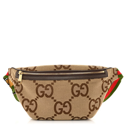 Gucci Monogram Jumbo GG Textured Dollar Calfskin Web Belt Bag Camel Ebony New Acero 1 of 10