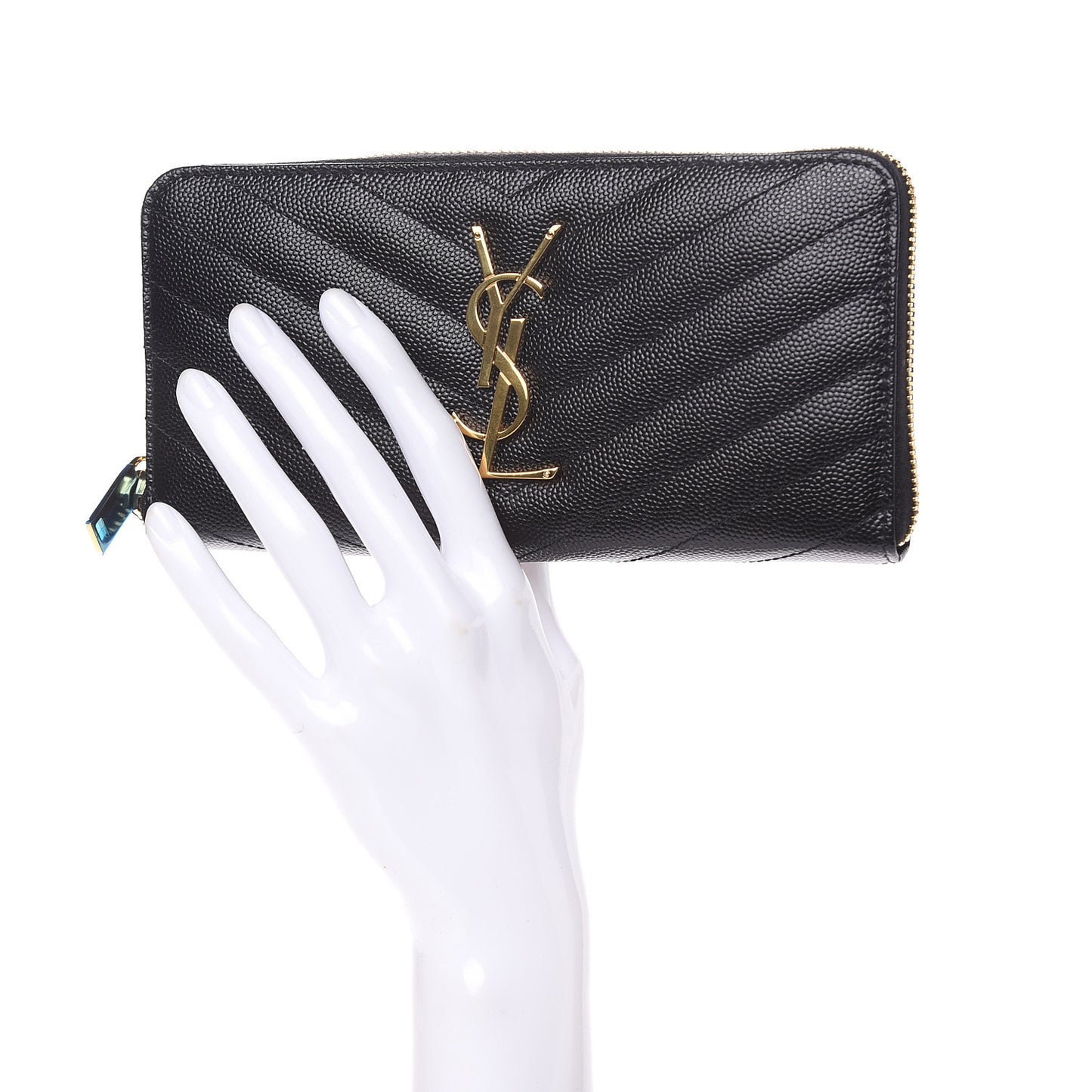 Grain De Poudre Matelasse Chevron Monogram Zip Around Wallet Black