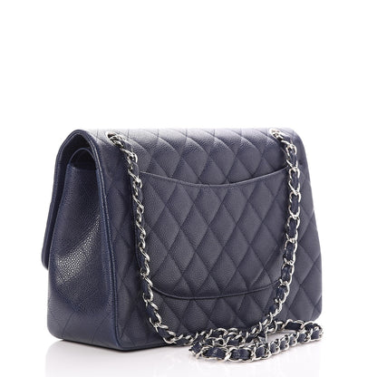 Chanel Caviar Quilted Jumbo Double Flap Navy Blue 4 of 9