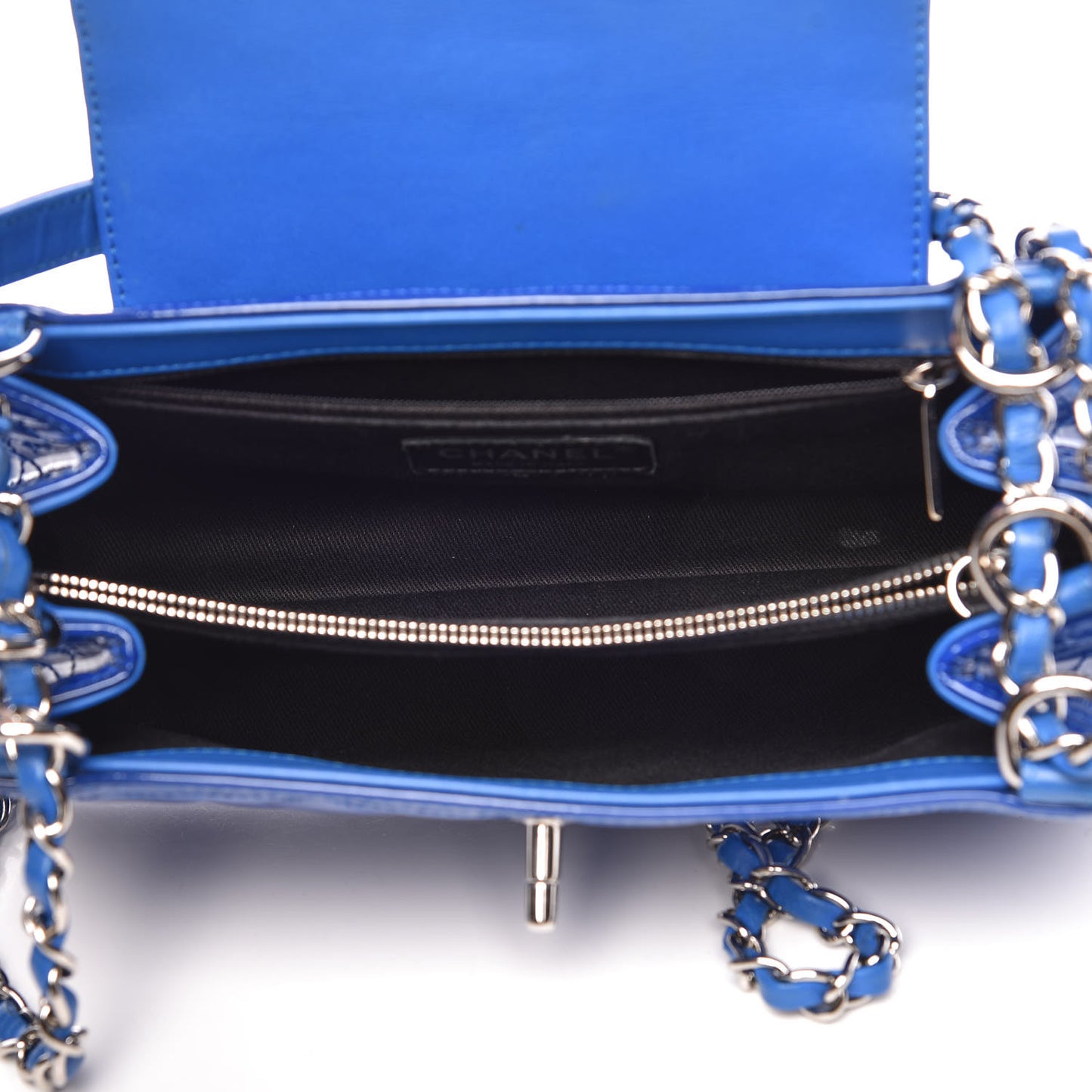 Patent Quilted Medium Coco Shine Accordion Flap Blue