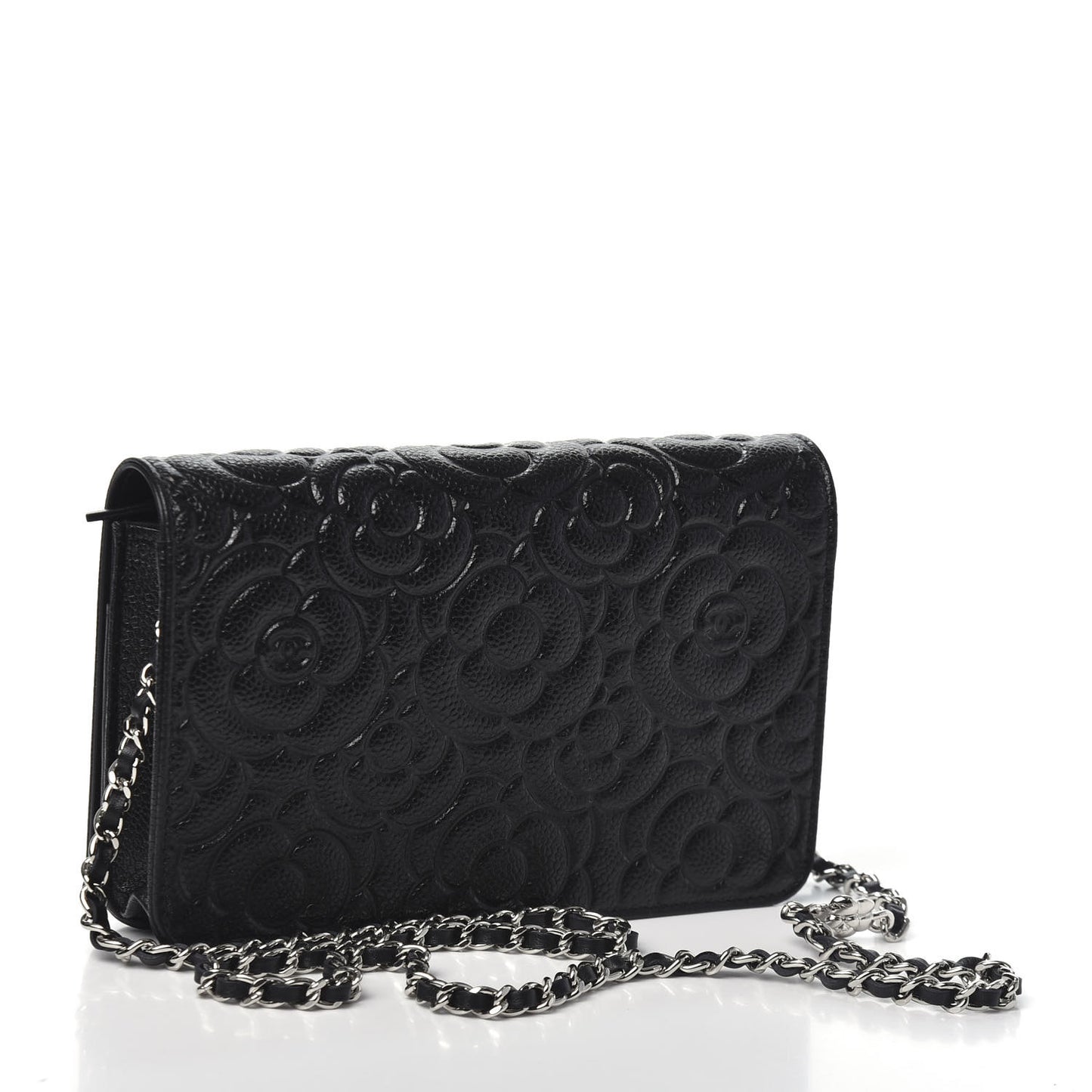 Caviar Camellia Embossed Wallet On Chain WOC Black