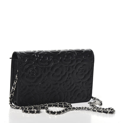 Chanel Caviar Camellia Embossed Wallet On Chain WOC Black 3 of 10
