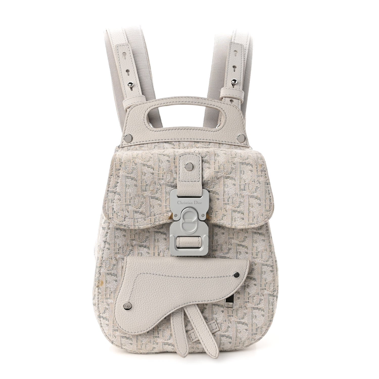 Christian Dior HOMME Oblique Jacquard Calfskin Mini Saddle Backpack Beige 1 of 10
