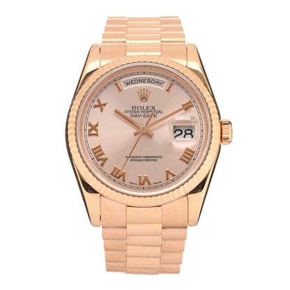 Rolex 18K Everose Gold 36mm Oyster Perpetual Day-Date President Watch Rose Roman 118235 1 of 5