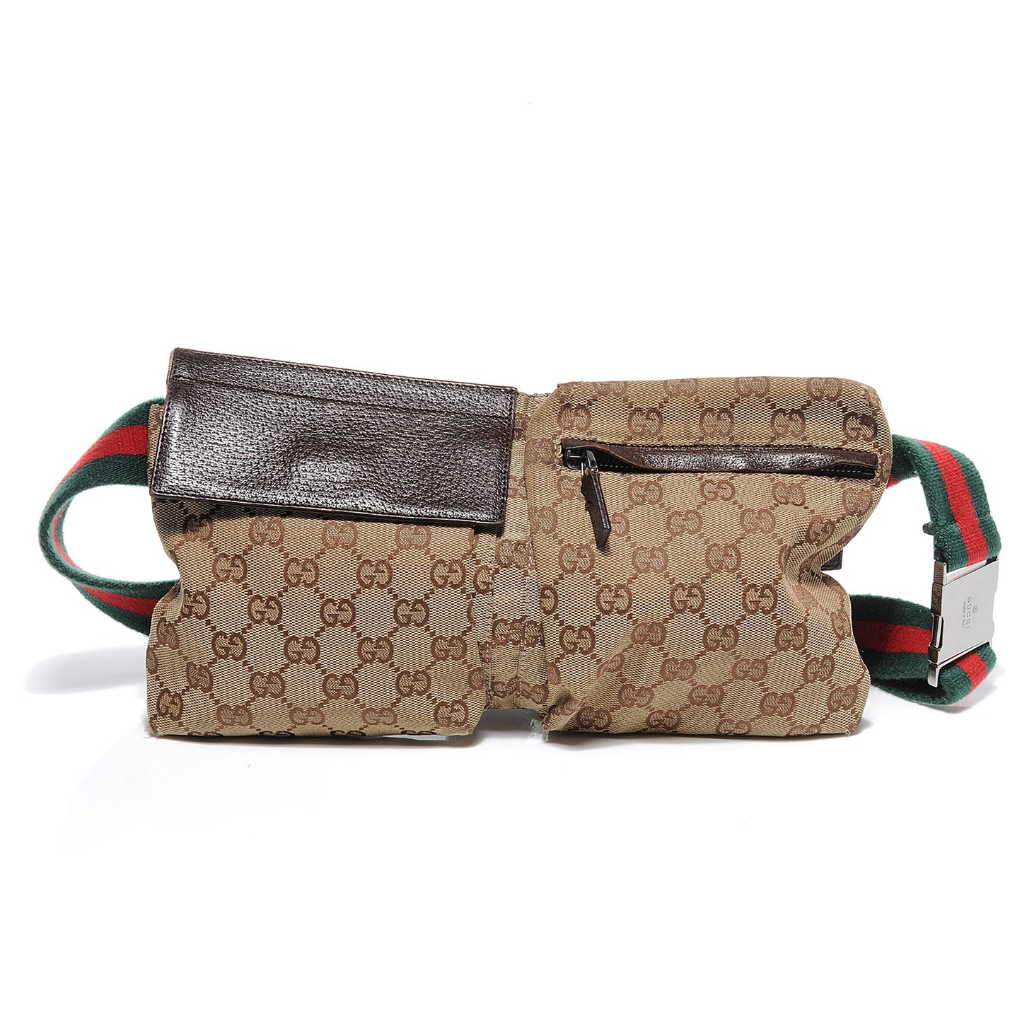 GG Monogram Web Double Pocket Belt Bag Ebony