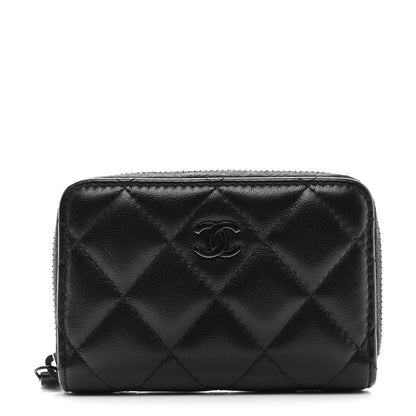 Chanel Lambskin Quilted Zip Coin Purse So Black 1 of 9