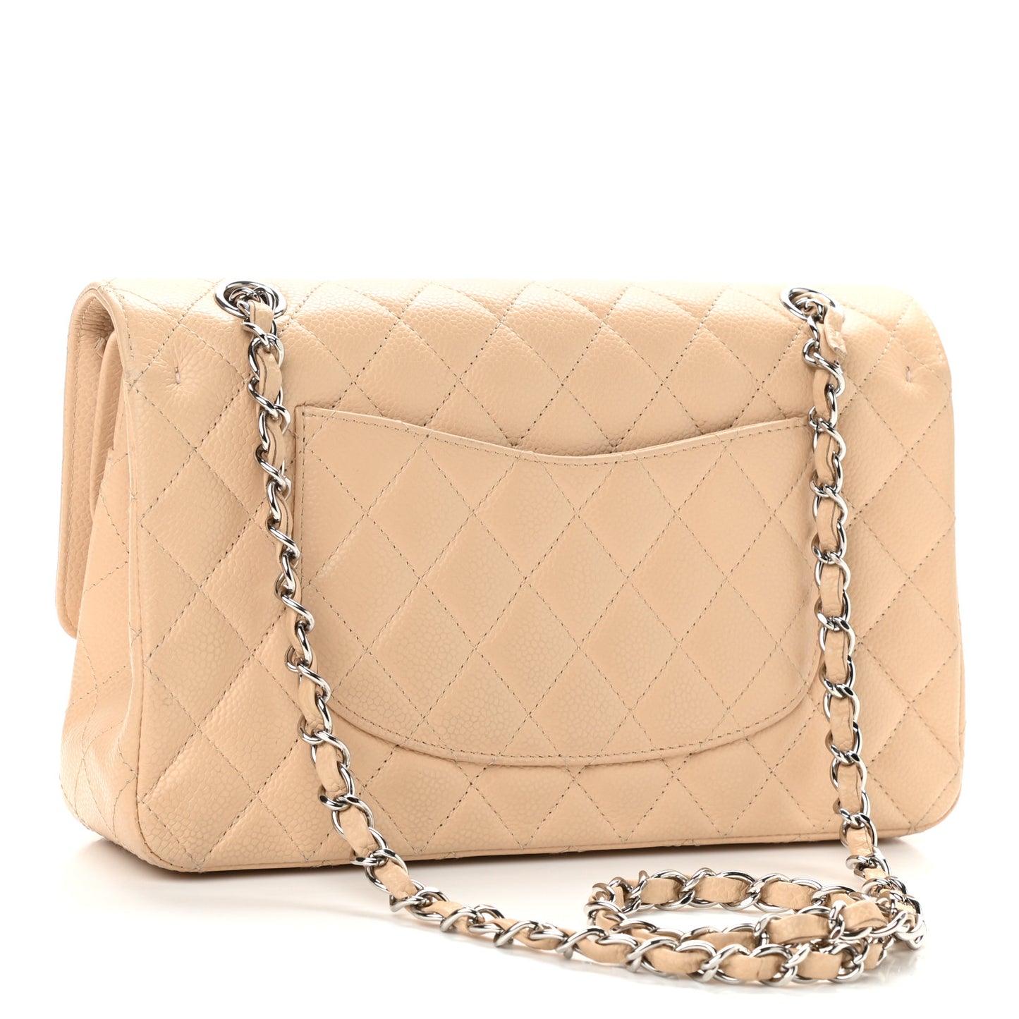 Caviar Quilted Medium Double Flap Beige