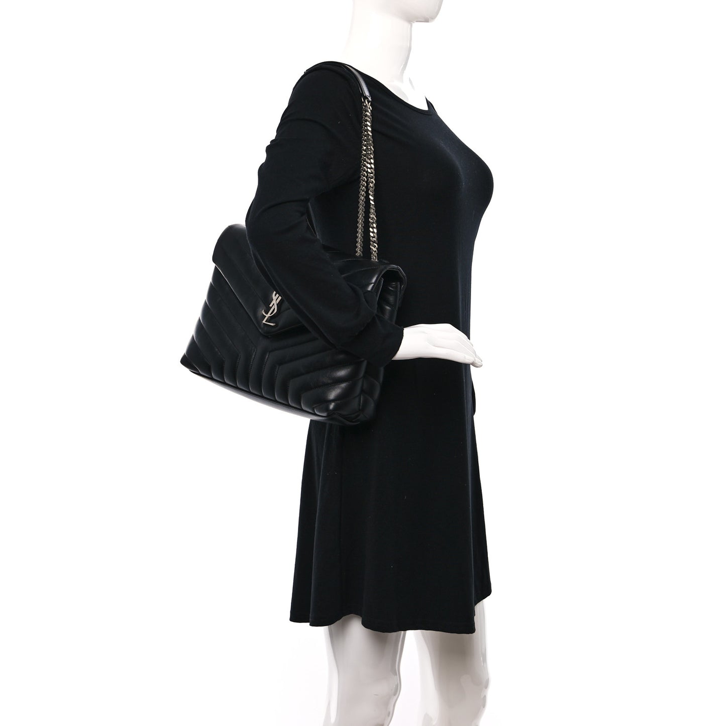 Calfskin Y Quilted Monogram Medium Loulou Chain Satchel Black