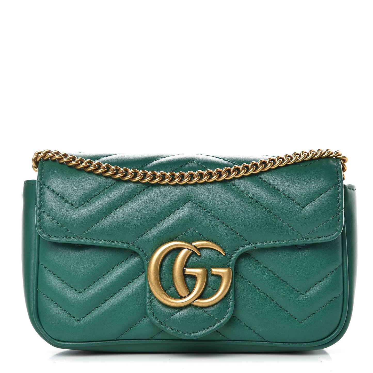 Calfskin Matelasse Super Mini GG Marmont Shoulder Bag Emerald Green