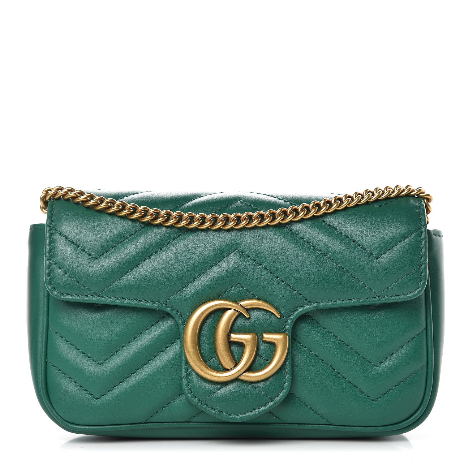 Gucci Calfskin Matelasse Super Mini GG Marmont Shoulder Bag Emerald Green 1 of 11