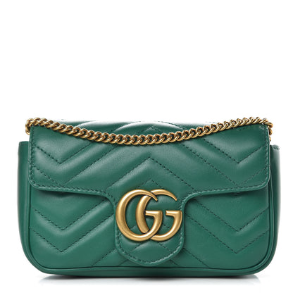 Gucci Calfskin Matelasse Super Mini GG Marmont Shoulder Bag Emerald Green 1 of 11