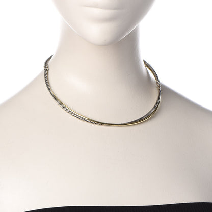 David Yurman Sterling Silver 18K Yellow Gold Crossover Cable Choker Necklace 2 of 4