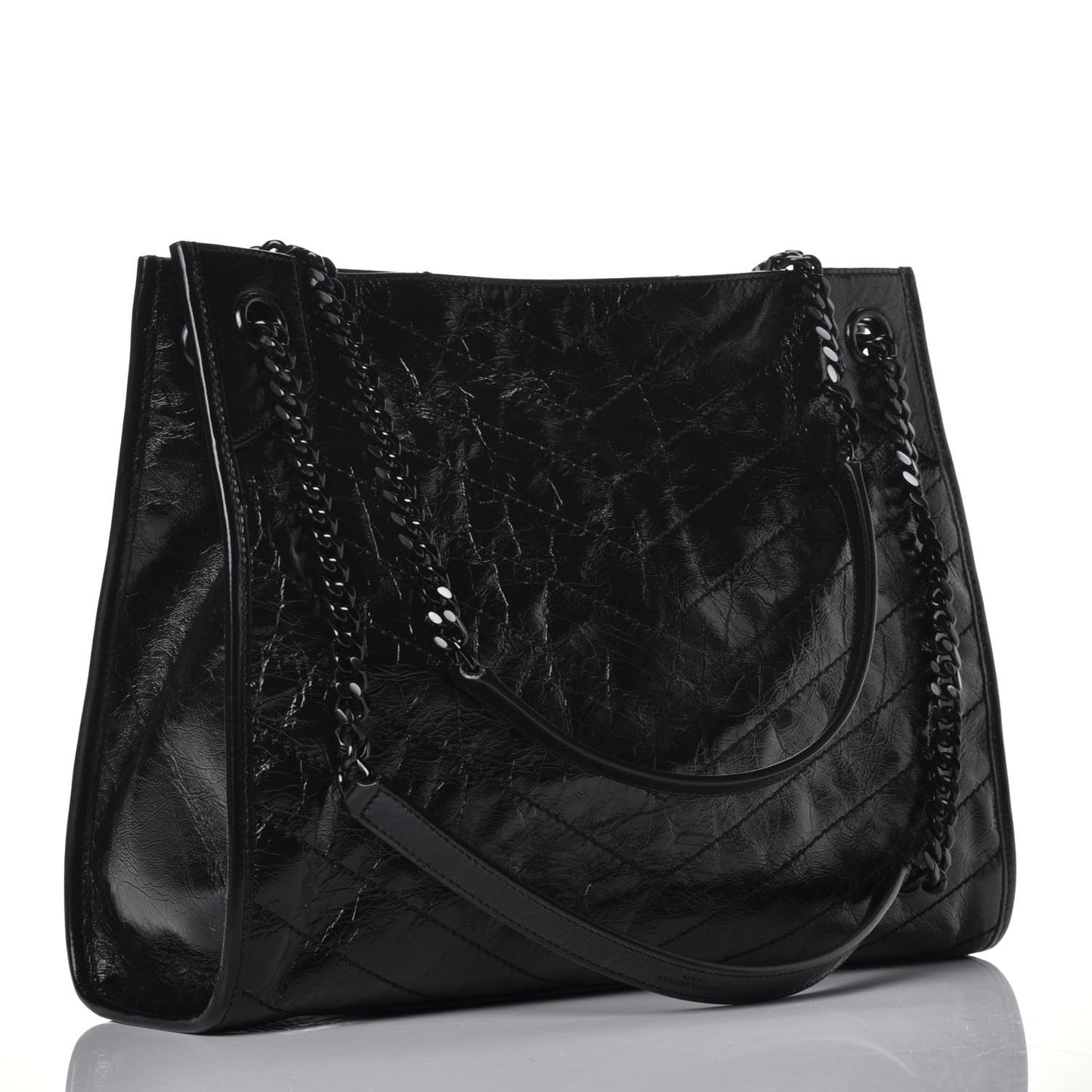 Crinkled Calfskin Matelasse Monogram Medium Niki Shopper Tote Black