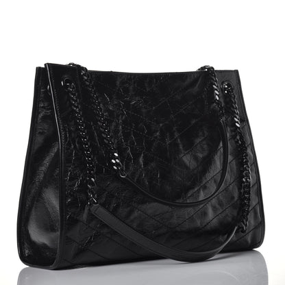 Saint Laurent Crinkled Calfskin Matelasse Monogram Medium Niki Shopper Tote Black 3 of 9
