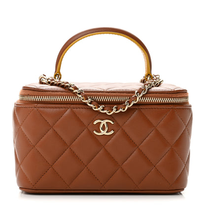 Chanel Lambskin Quilted Small Top Handle Vanity Case With Chain Light Brown Yellow 1 of 12
