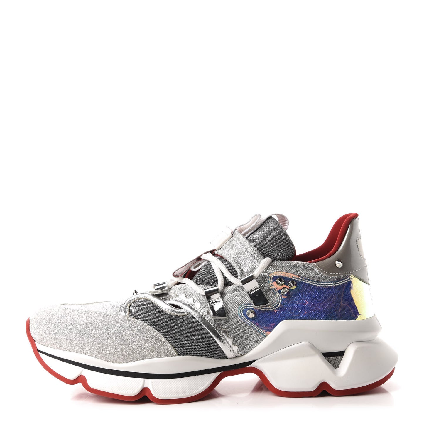 Glitter Sunset Red Runner Flat Sneakers 40.5 Silver