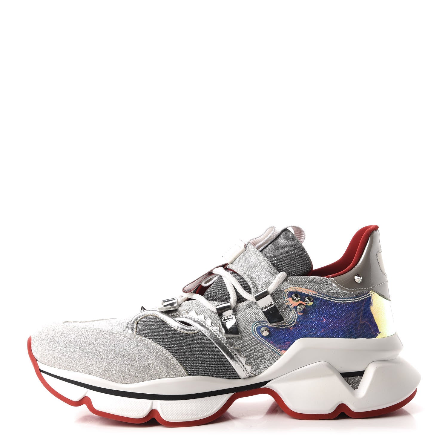 Christian Louboutin Glitter Sunset Red Runner Flat Sneakers 40.5 Silver 1 of 9
