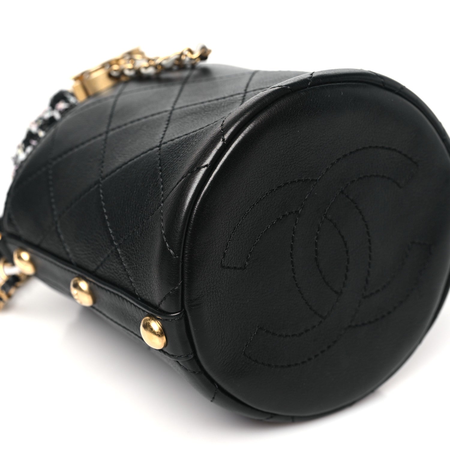 Chanel Calfskin Tweed Small CC Chain Bucket Drawstring Bag Black Multicolor 9 of 10
