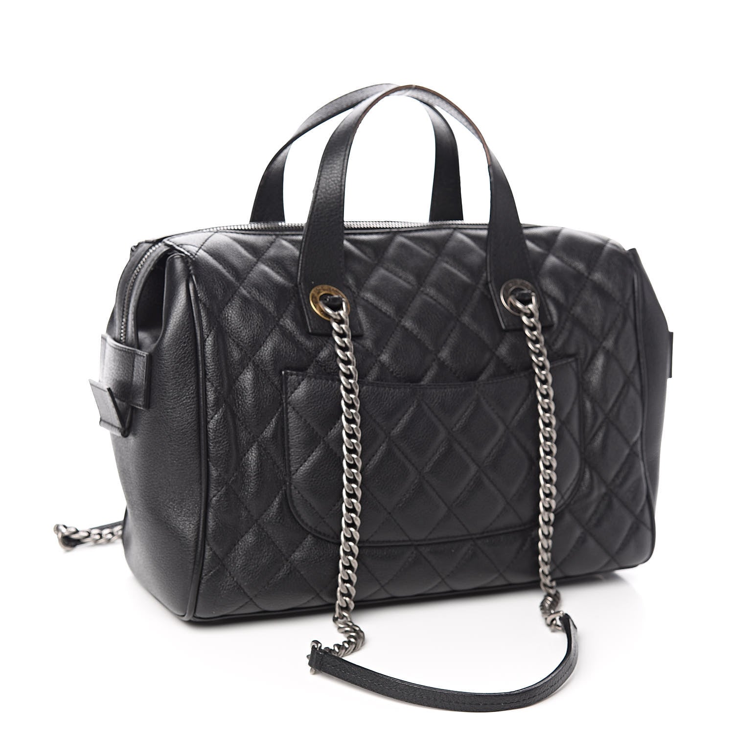 Chanel Grained Calfskin Quilted Large Casual Pocket Bowling Bag Black 3 of 14