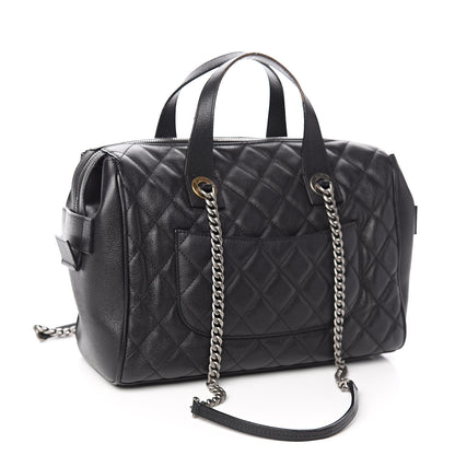 Chanel Grained Calfskin Quilted Large Casual Pocket Bowling Bag Black 3 of 14