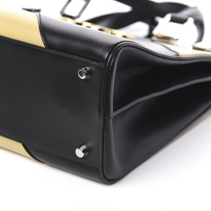 Gucci Smooth Calfskin Diagonal Striped Medium Zumi Top Handle Bag Black Beige 9 of 10