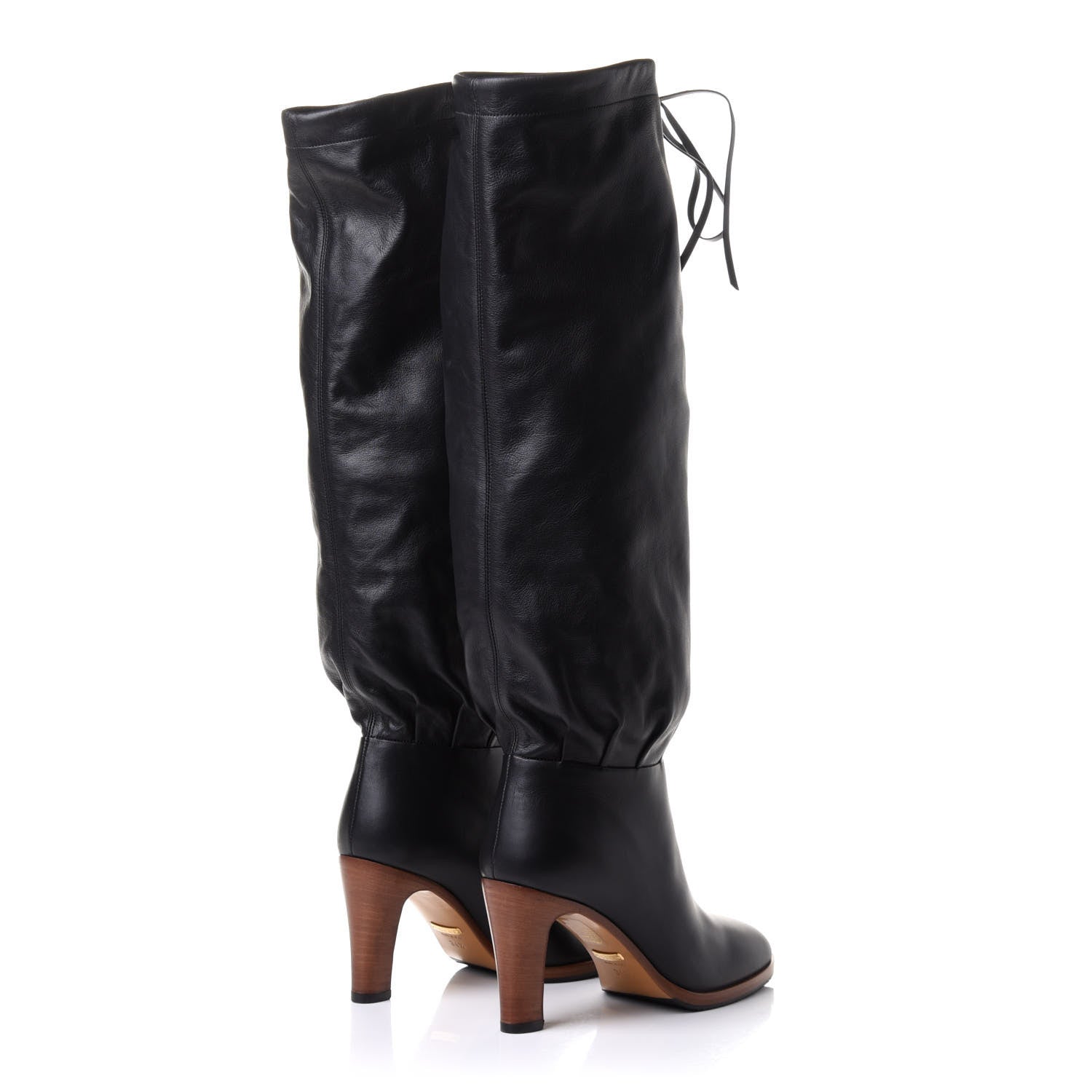 Gucci Deauville Calfskin Cinched Knee High Boots 34.5 Black 4 of 9