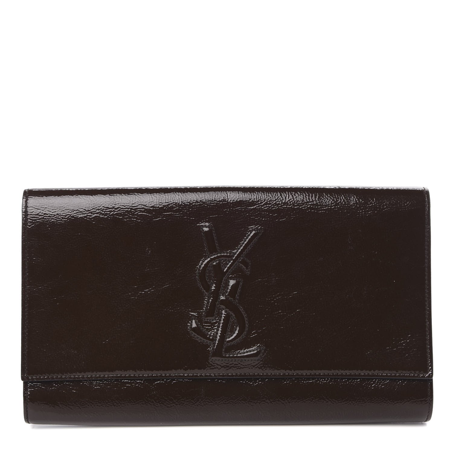 Saint Laurent Textured Patent Calfskin Large Belle De Jour Clutch Dark Brown 1 of 8