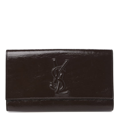 Saint Laurent Textured Patent Calfskin Large Belle De Jour Clutch Dark Brown 1 of 8