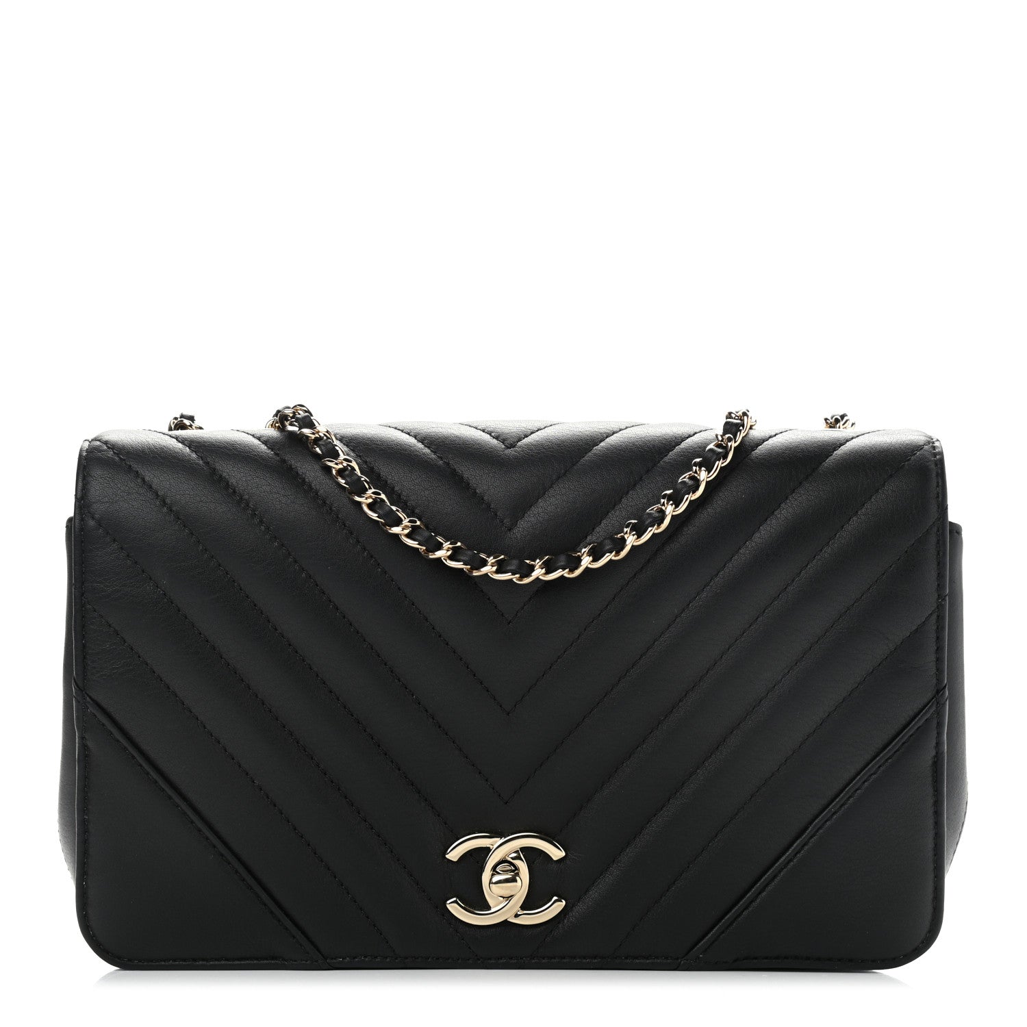 Chanel Calfskin Chevron Quilted Medium Statement Flap Black 1 of 15
