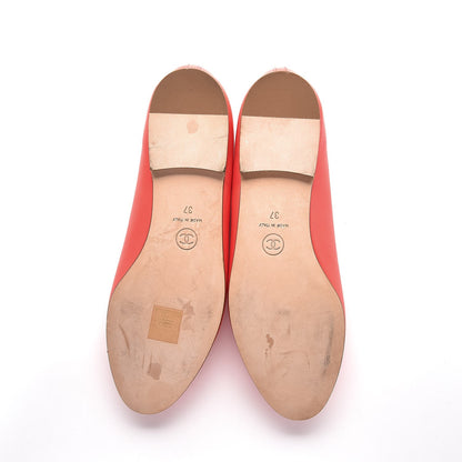 Chanel Lambskin Cap Toe CC Ballerina Flats 37 Corail 5 of 9