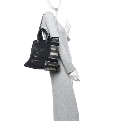 Chanel Striped Canvas Medium Deauville Tote Grey Black 2 of 11