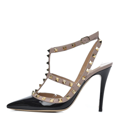 Valentino Garavani Patent Nappa Rockstud Ankle Strap 100mm Pumps 38 Black Poudre 1 of 11