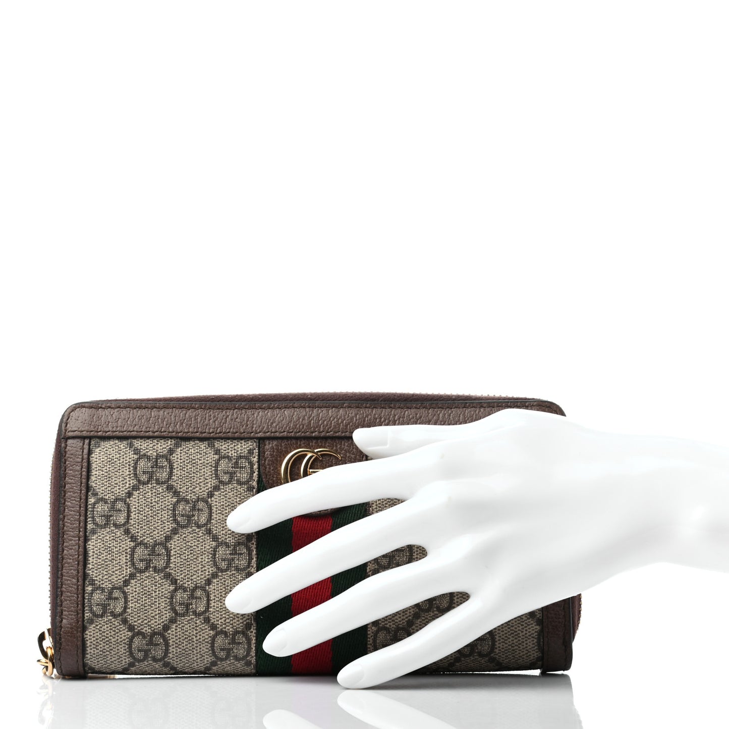 GG Supreme Monogram Web Ophidia Zip Around Wallet Brown