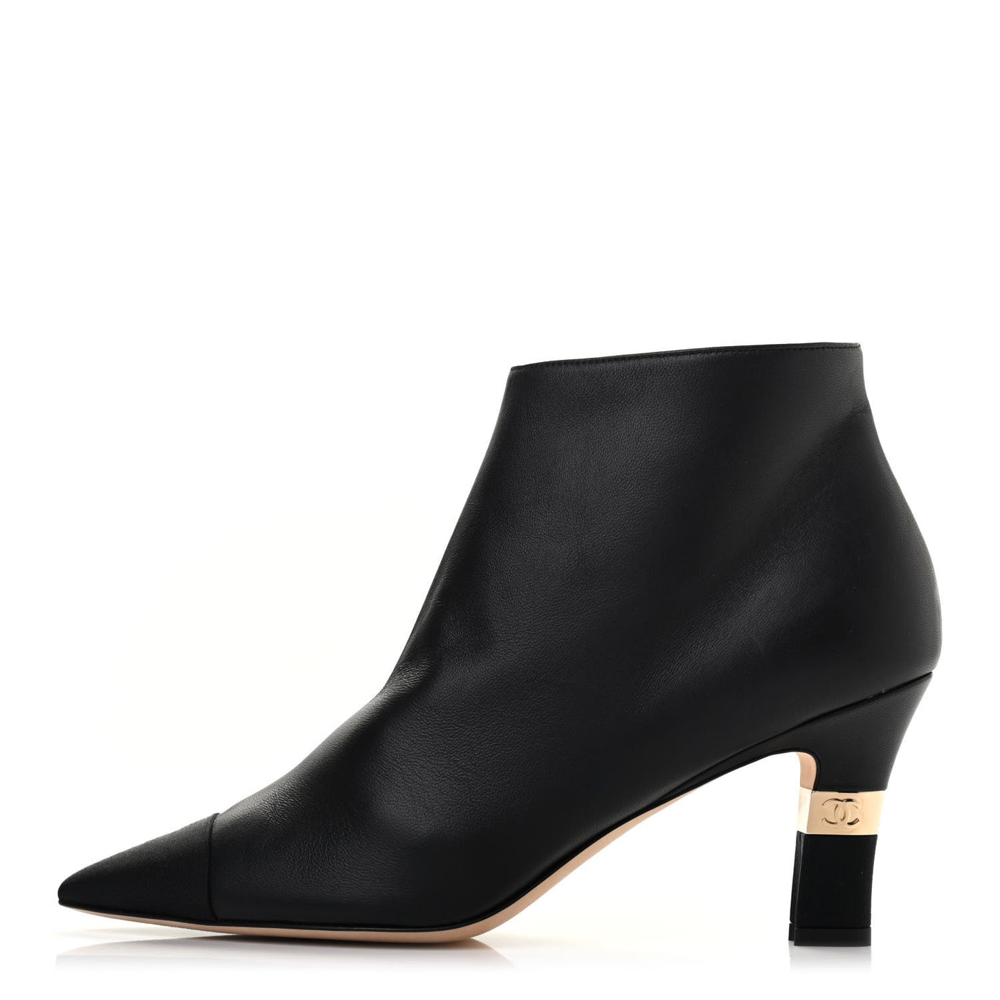 Lambskin Grosgrain Cap Toe Short Ankle Boots 40.5 Black
