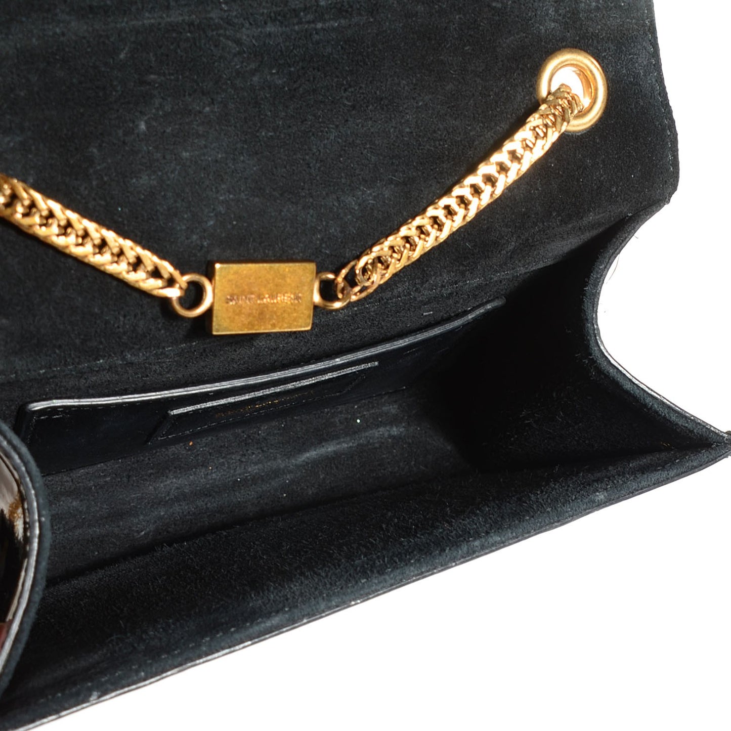 Patent Small Classic Monogram Kate Tassel Satchel Black