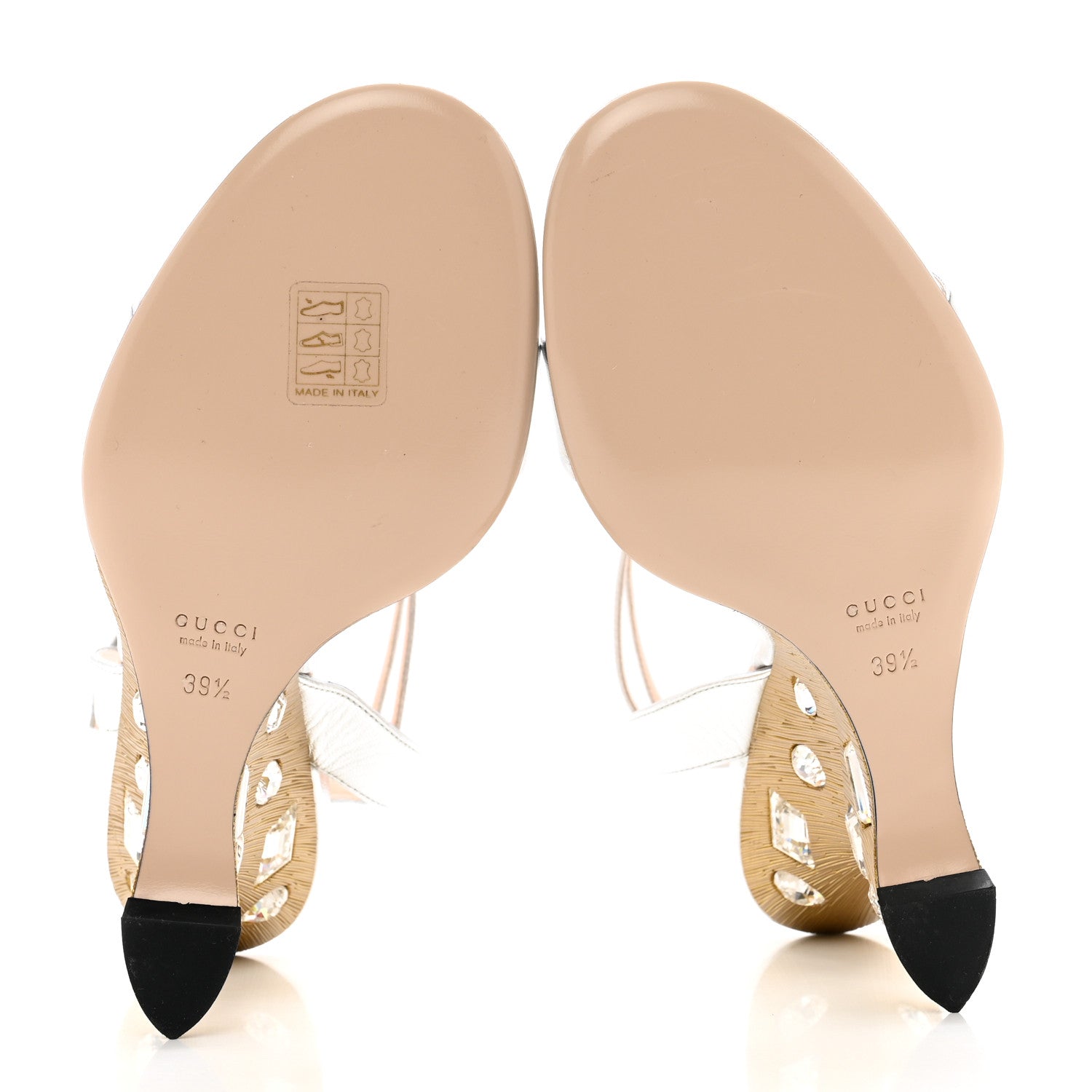 Gucci Nappa Silk Swarovski Crystal Wedge Engel Sandals 39.5 Argento 5 of 11