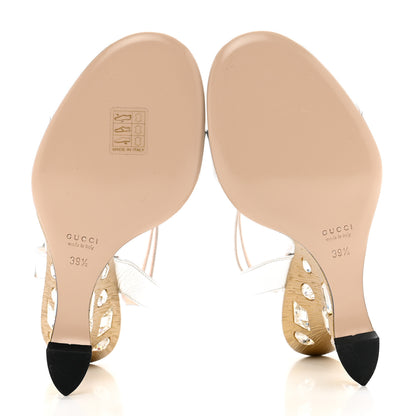 Gucci Nappa Silk Swarovski Crystal Wedge Engel Sandals 39.5 Argento 5 of 11