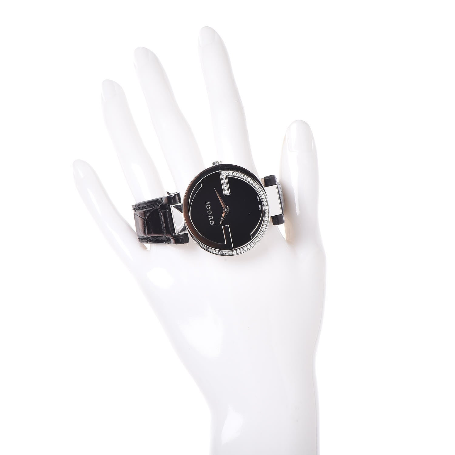 Gucci Stainless Steel Alligator Diamond 37mm Interlocking G Quartz Watch Black 2 of 7