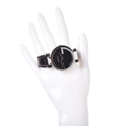 Gucci Stainless Steel Alligator Diamond 37mm Interlocking G Quartz Watch Black 2 of 7