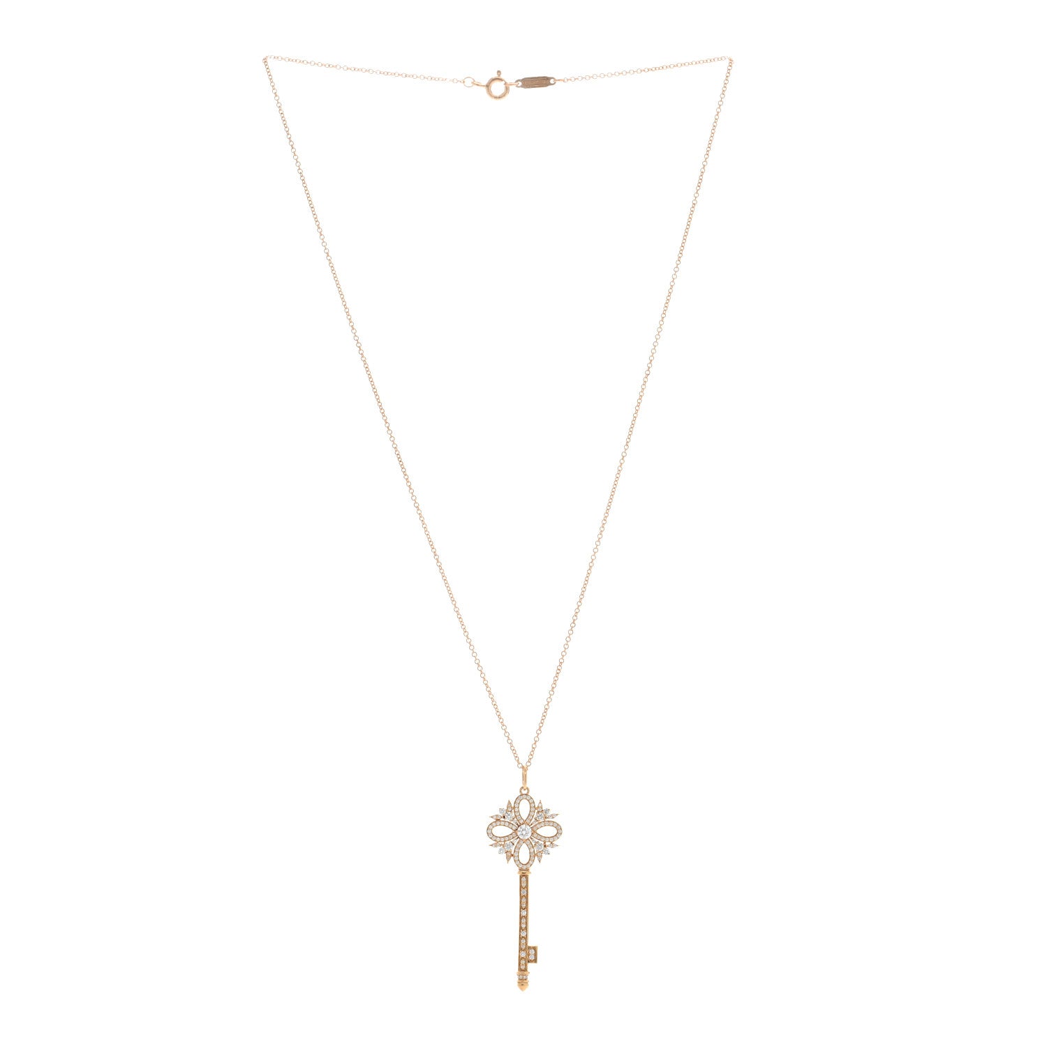 Tiffany 18K Rose Gold Diamond Medium Victoria Key Pendant Necklace 2 of 5