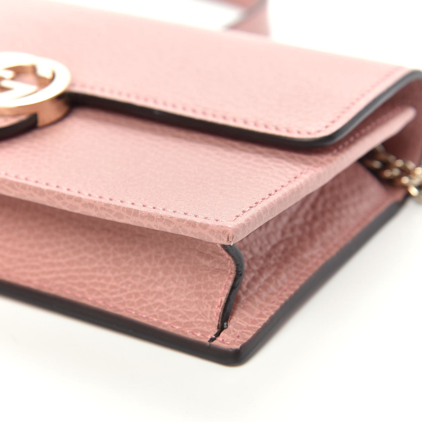 Dollar Calfskin Interlocking G Chain Wallet Soft Pink